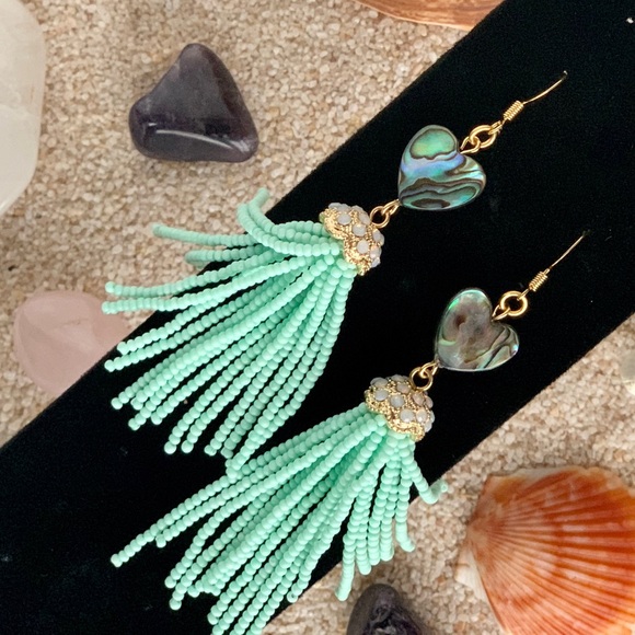Genuine Abalone Jellyfish Tassel Earrings - Picture 2 of 4